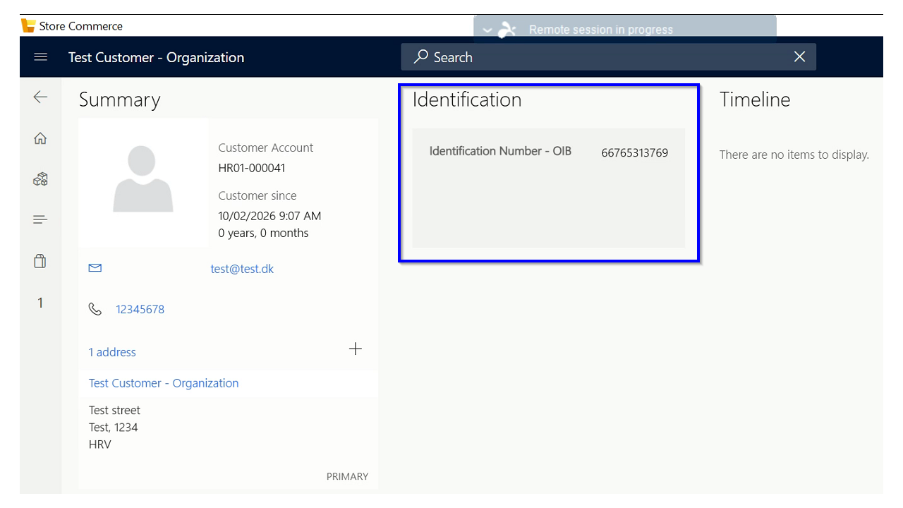 Organization customer record in Store Commerce with Croatian OIB identification
