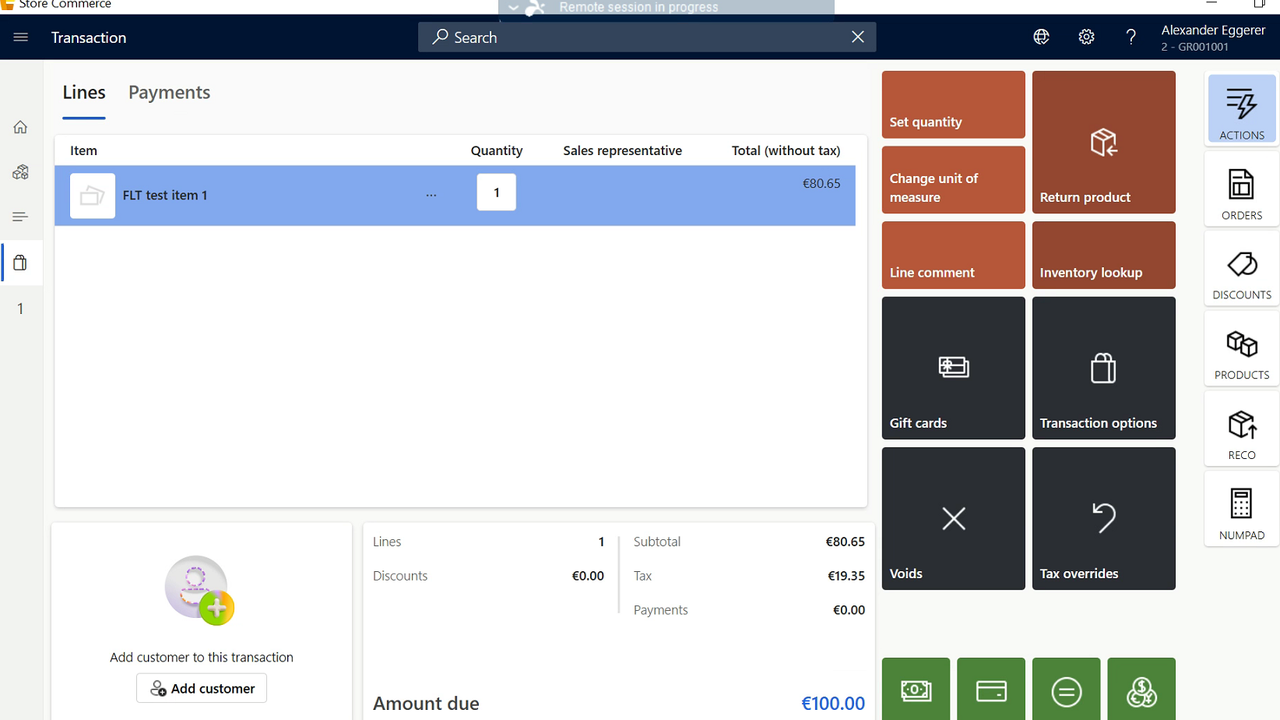 Store Commerce sale prepared using configured Greek VAT treatment in the standard POS workflow