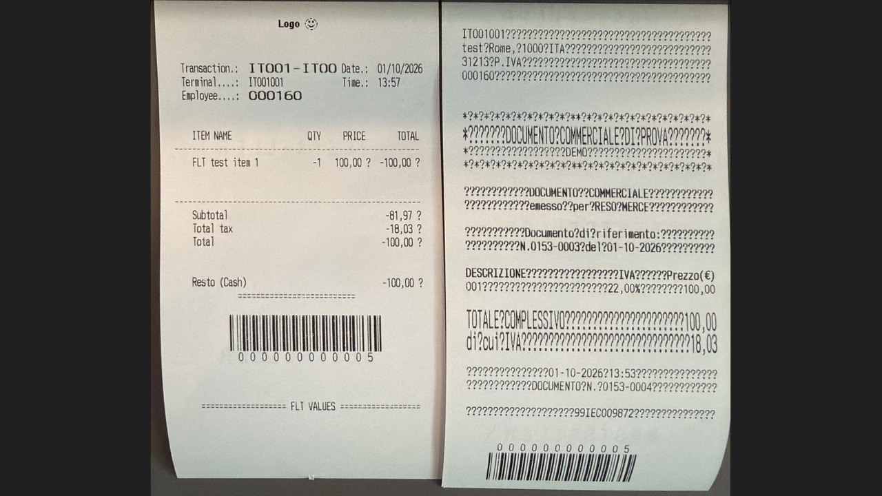 Epson fiscal return document referencing the original fiscal transaction with expected question marks