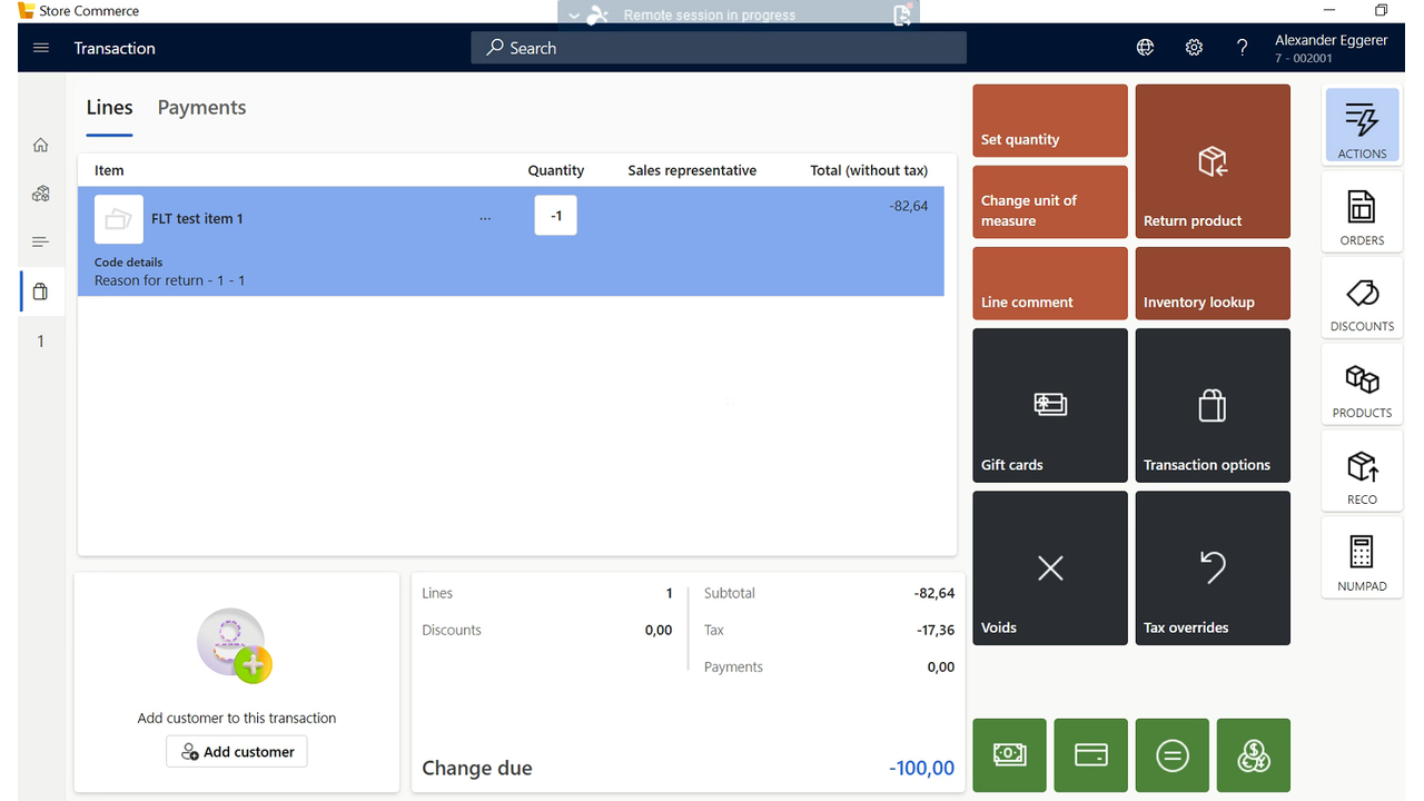 Store Commerce return with the original transaction values reversed