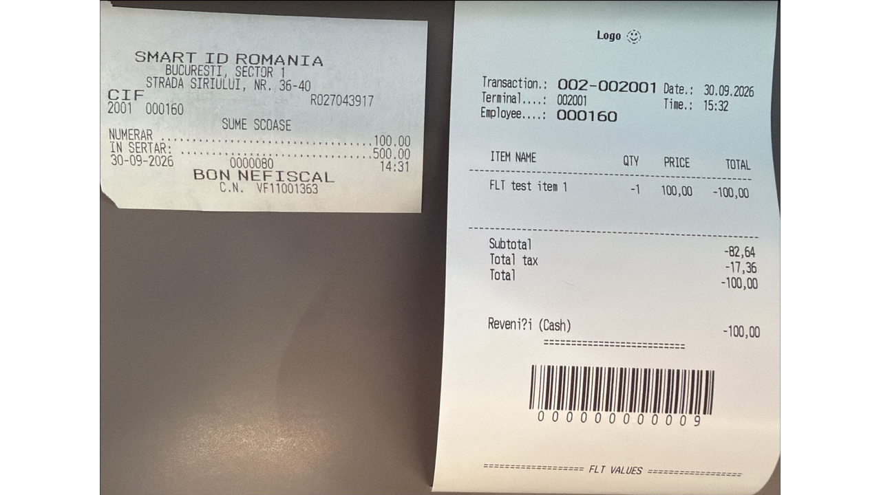 Store Commerce refund with the Romanian fiscal printer non-fiscal cash-out document