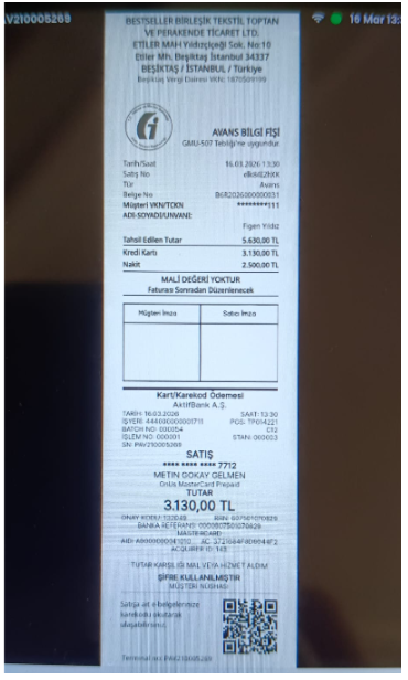 Printed PAVO advance-payment receipt with QR code